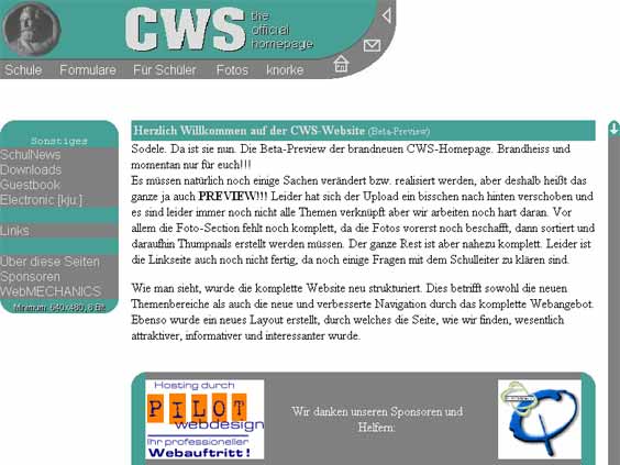 Internet-Projekte: Screenshot der ehemaligen Hauptseite der Schul-Website